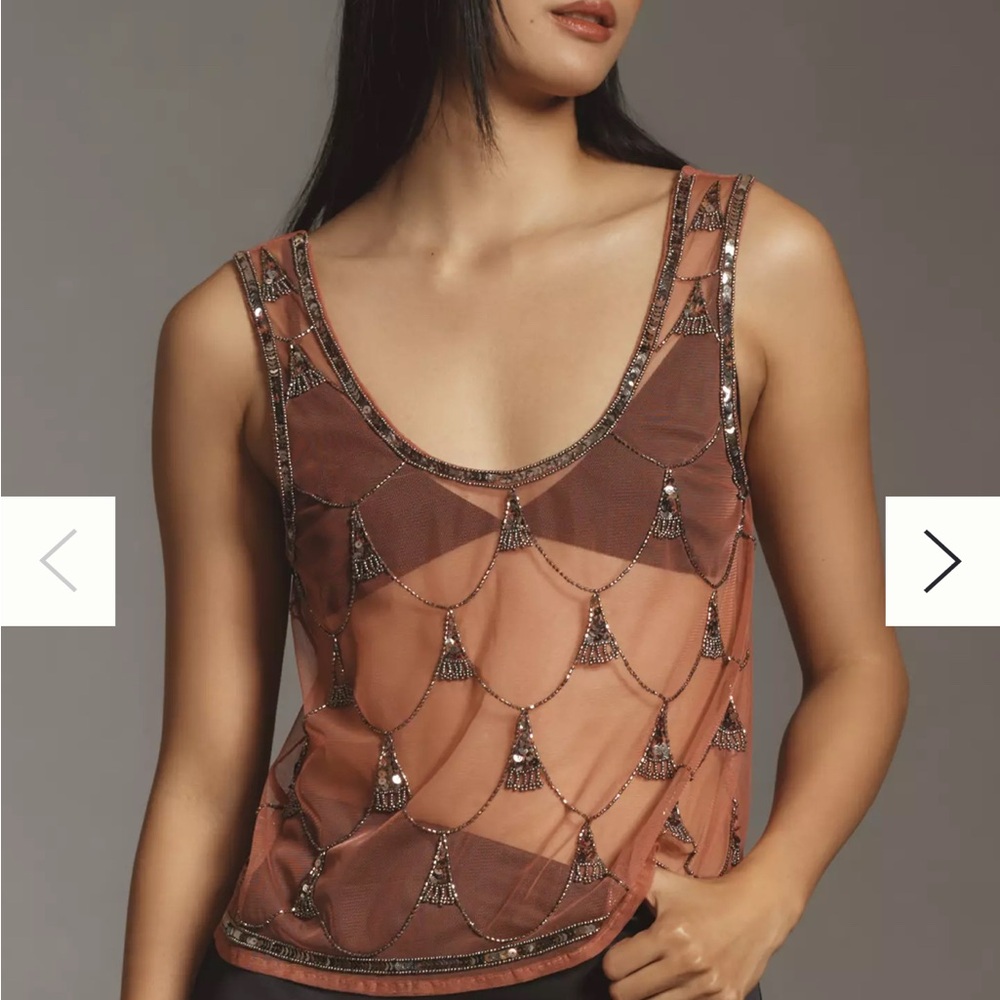NWT - Anthropologie Embellished Sheer Top - Mahila Beaded Sheer Tank